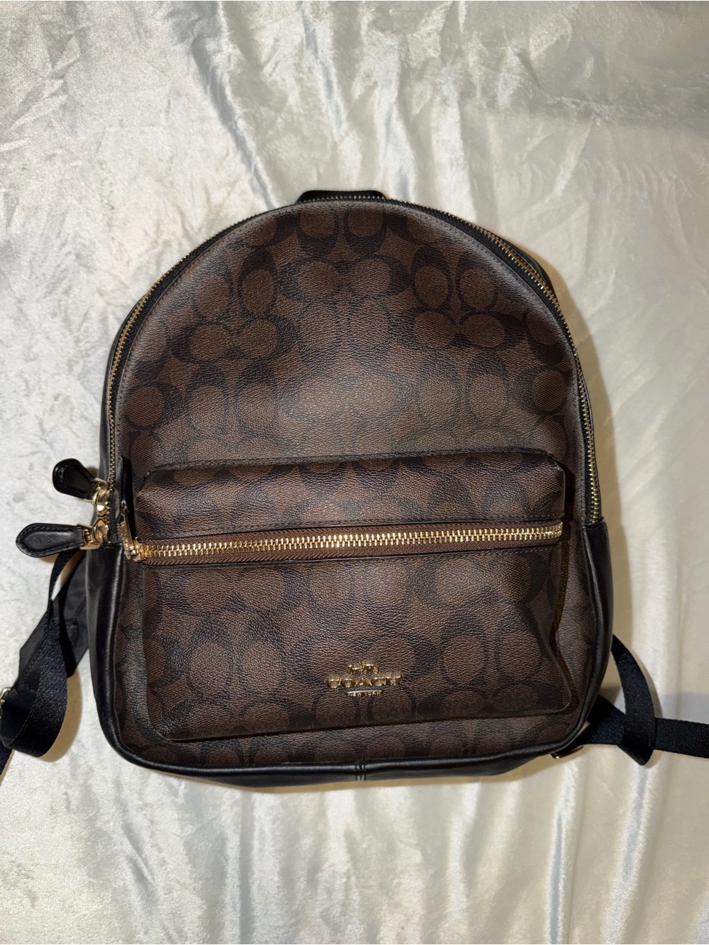 Coach Signature Canvas Small Backpack in Brown with Black Trim and Gold Hardware